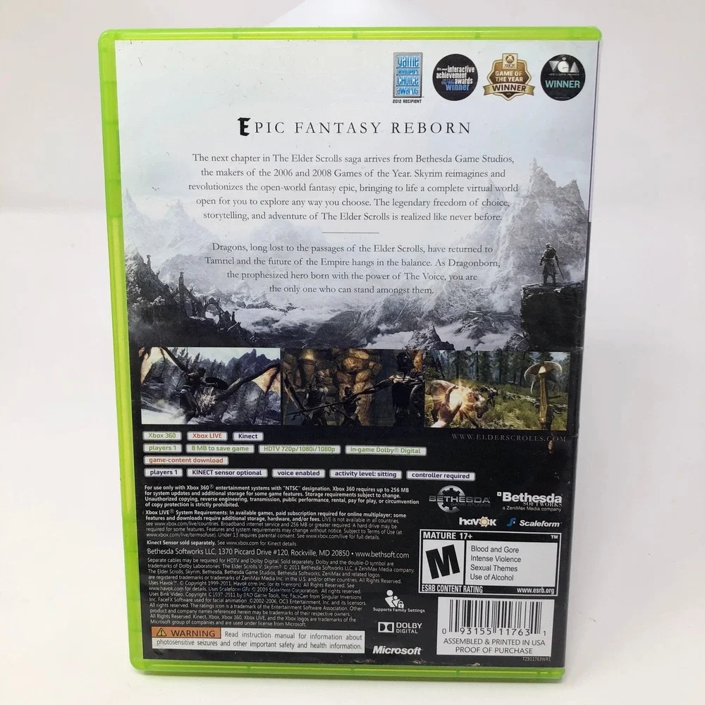 The Elder Scrolls V Skyrim Xbox 360 Bethesda RPG Game Manual Included NTSC